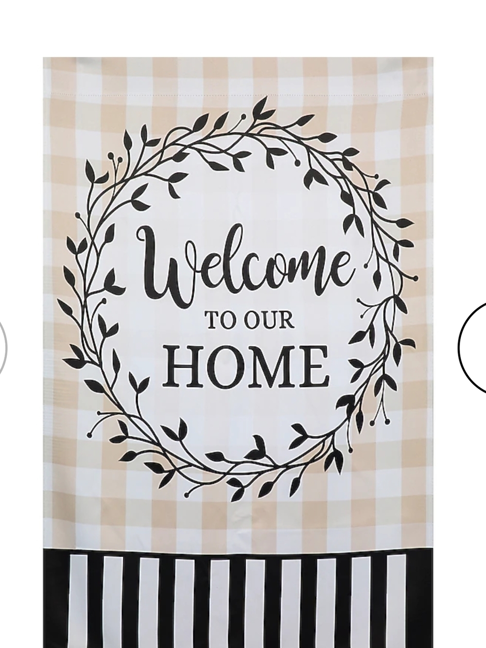 Welcome to Our Home Decorative House Flag - Neutral Plaid & Black